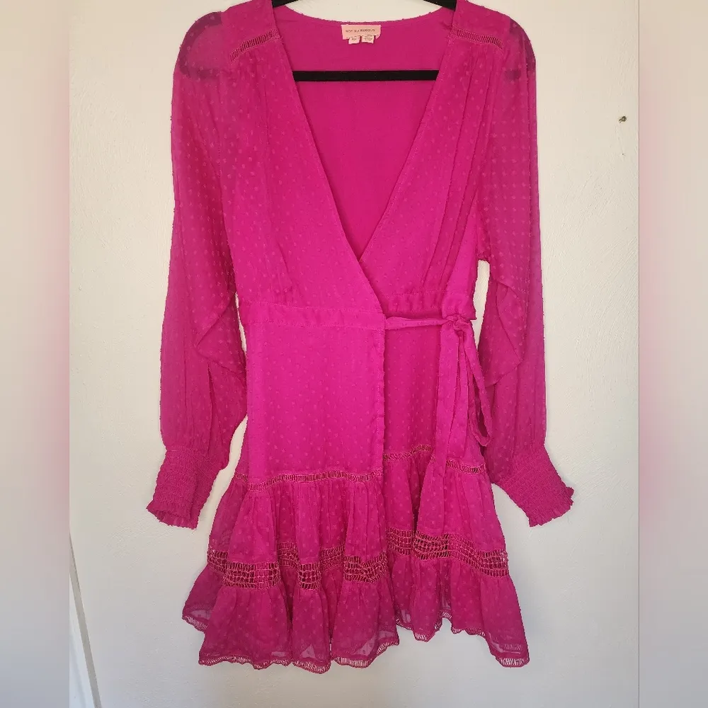 Anthropologie Not So Serious Lace Wrap Dress Pink - Image 2