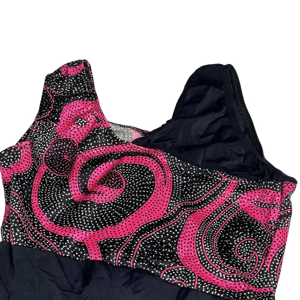 Gymnastics 𖤐 Print Training Leotard 𖤐 Black Pink Silver Spanglez 𖤐 S - Image 8
