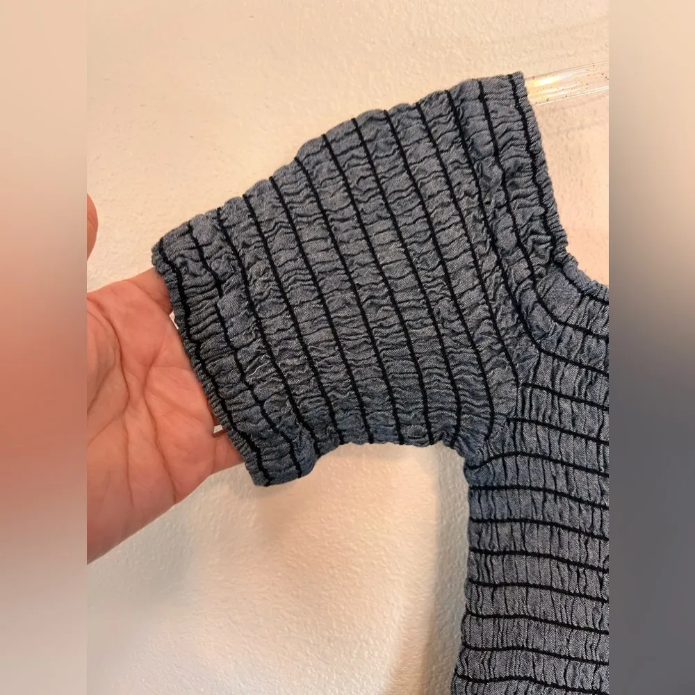 THE GREAT Carnival Off Shoulder Smocked 100% Cotton Denim Dress Size S - Image 3