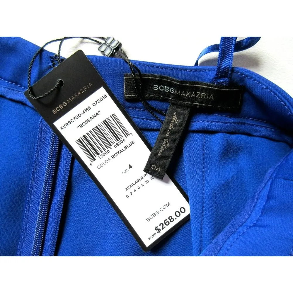 NWT BCBG MaxAzria Rossana in Royal Blue Satin Wide Leg Cutout Jumpsuit 4 x 32 - Image 5