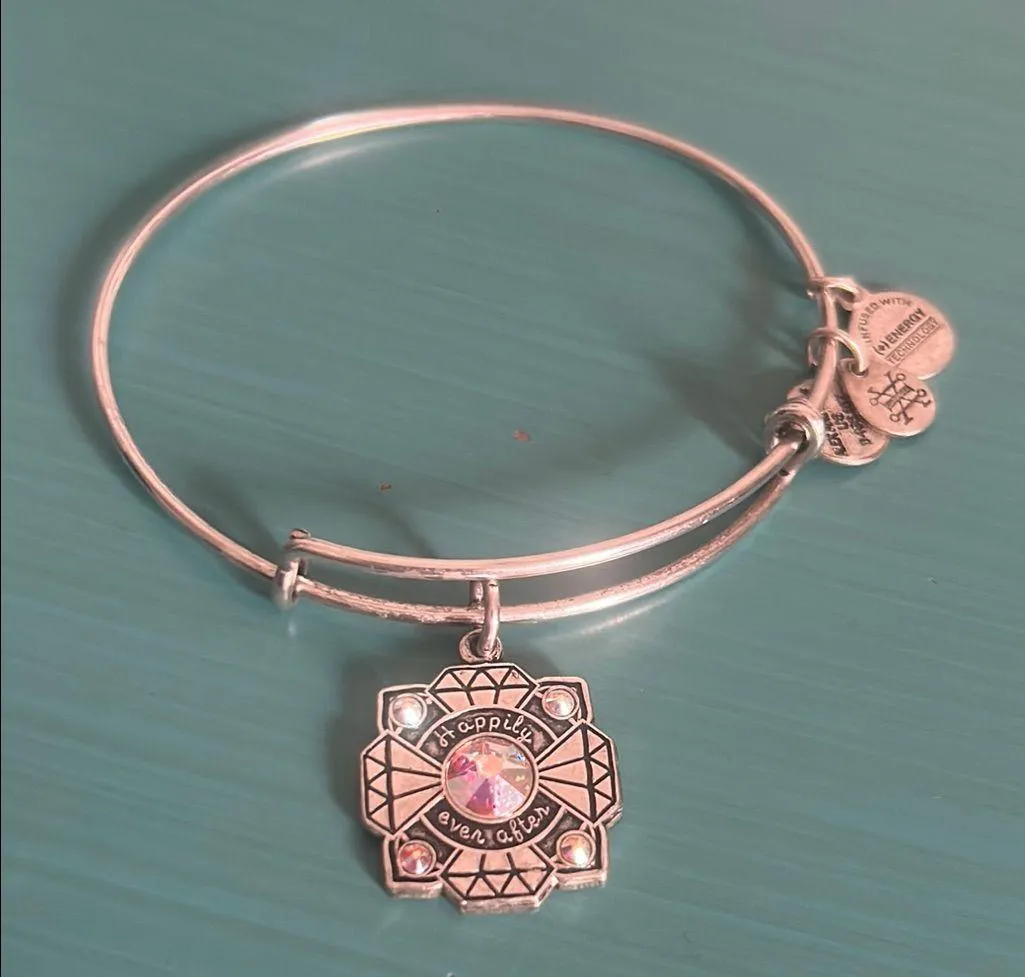 Alex and Ani Silver Tone “Happily Ever After” Bride Bangle Charm Bracelet - Image 8