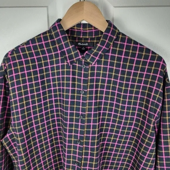 Madewell Button Up Plaid Flannel Shirt Boxy Loose Fit Crop Top Blouse Size M - Image 5