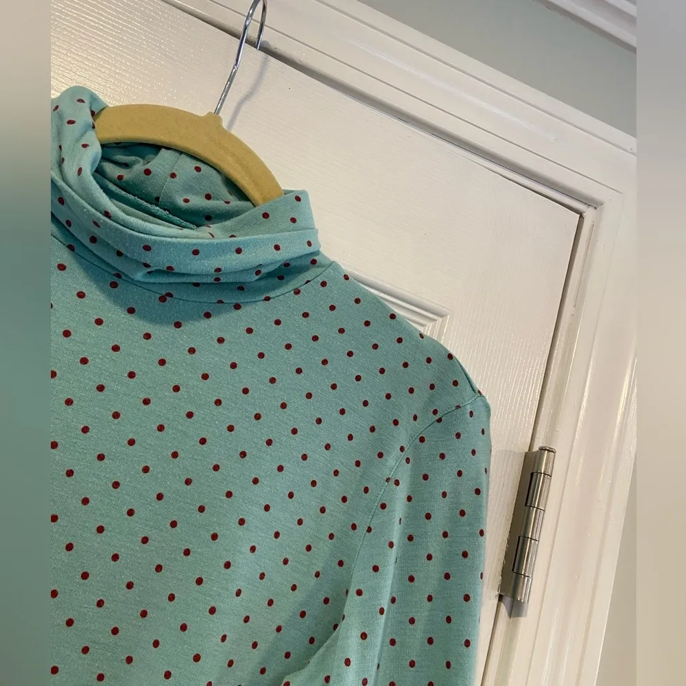 L.L. Bean Size XS Blue Red Polka Dot Long Sleeve Pullover Turtleneck Top Stretch Green - Image 5