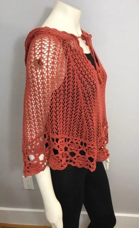 Forever 21 Adorable Burnt Orange Hooded Knit Poncho 🧶 Small - Image 4