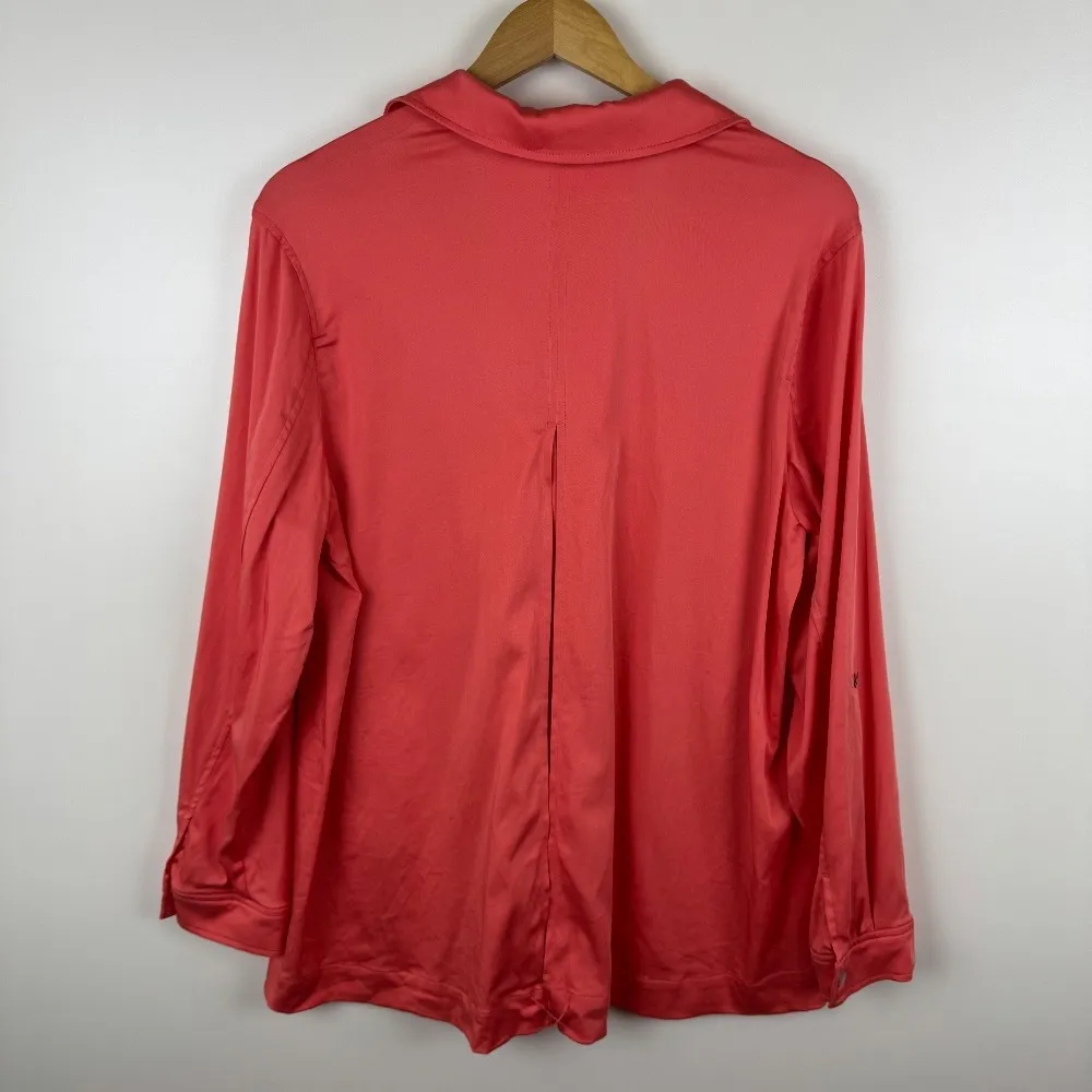 Soft‎ Surroundings Thelma Tunic Sz L Button Up Tencel Blend Long Sleeve Coral - Image 8