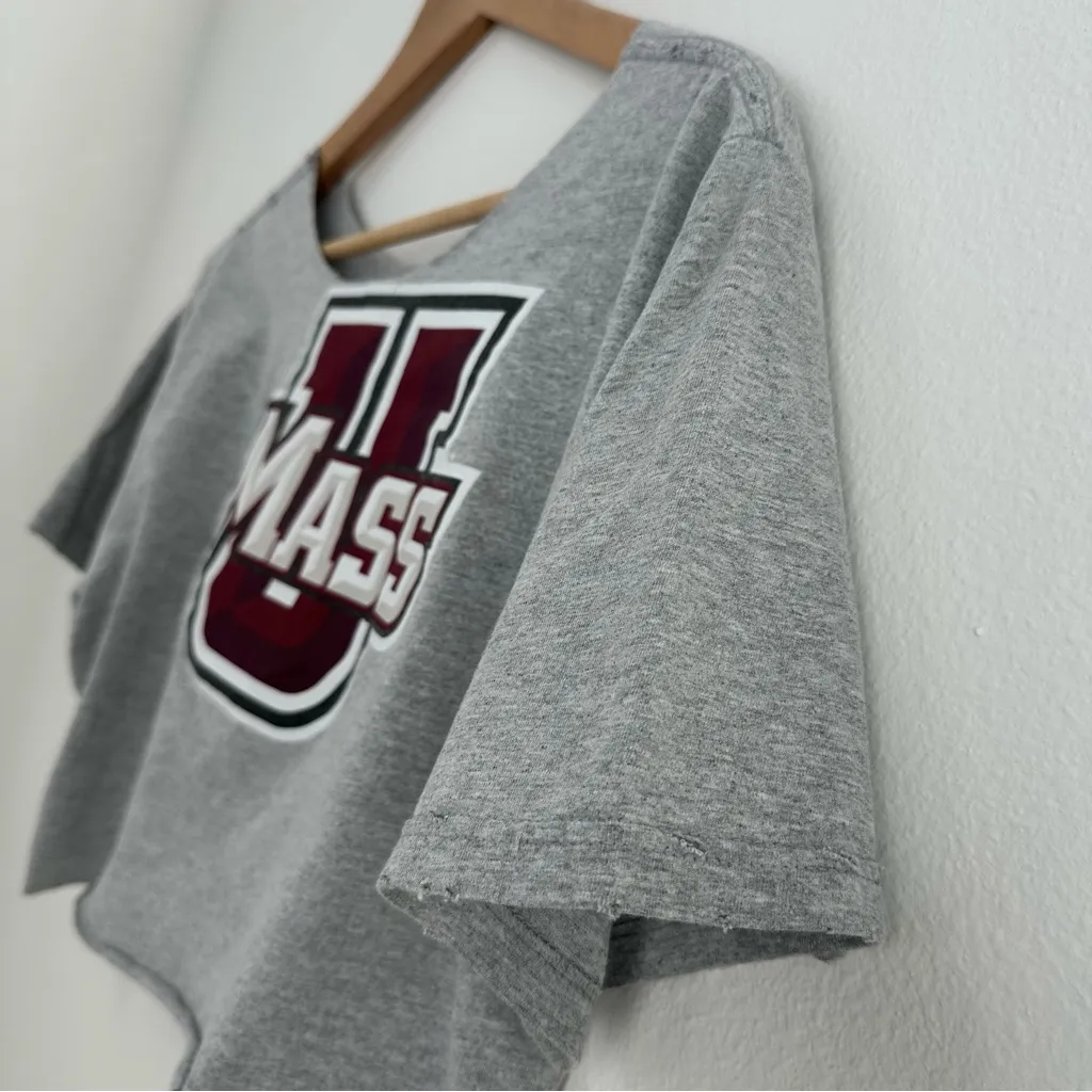University of Massachusetts UMASS distressed cropped off the shoulder top - Image 7
