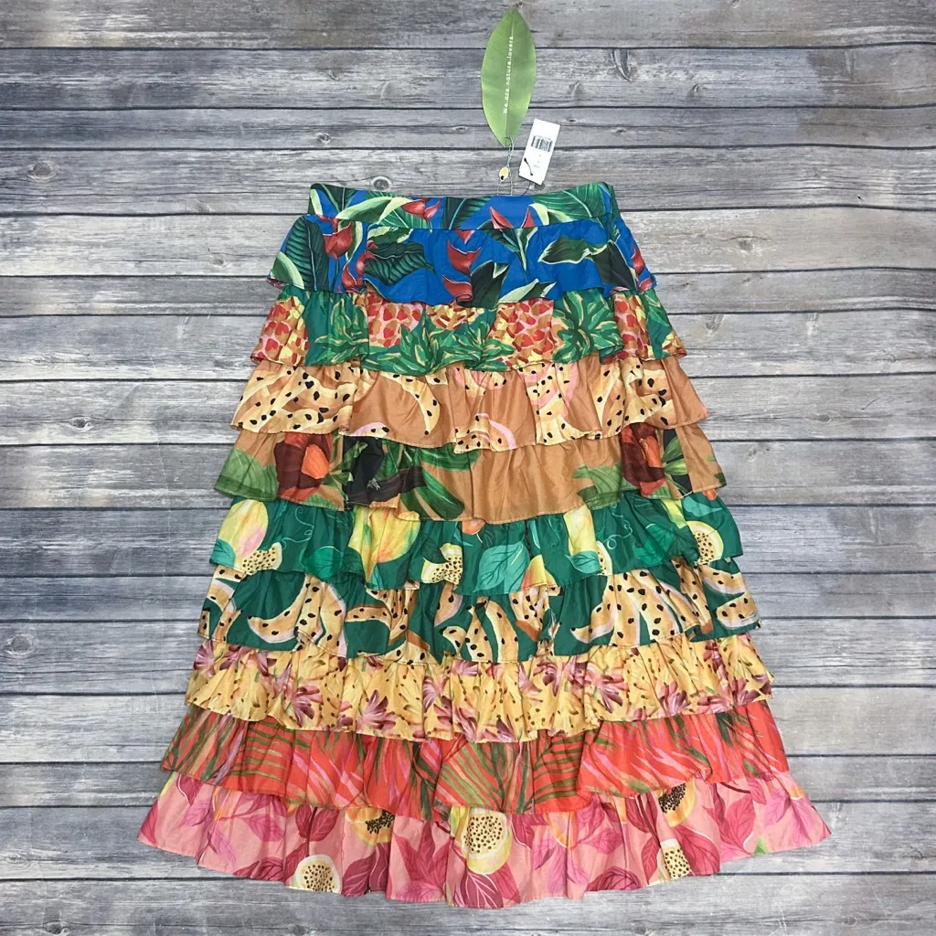 Farm Rio Mixed Prints Multi Layered Fruits Tropical Floral Midi Skirt New Medium - Image 5