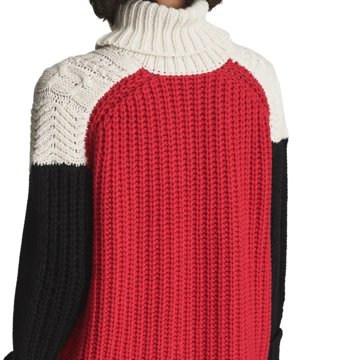 REISS Colorblock Chunky Knit Turtleneck Sweater Cream Black Red XS - Image 2