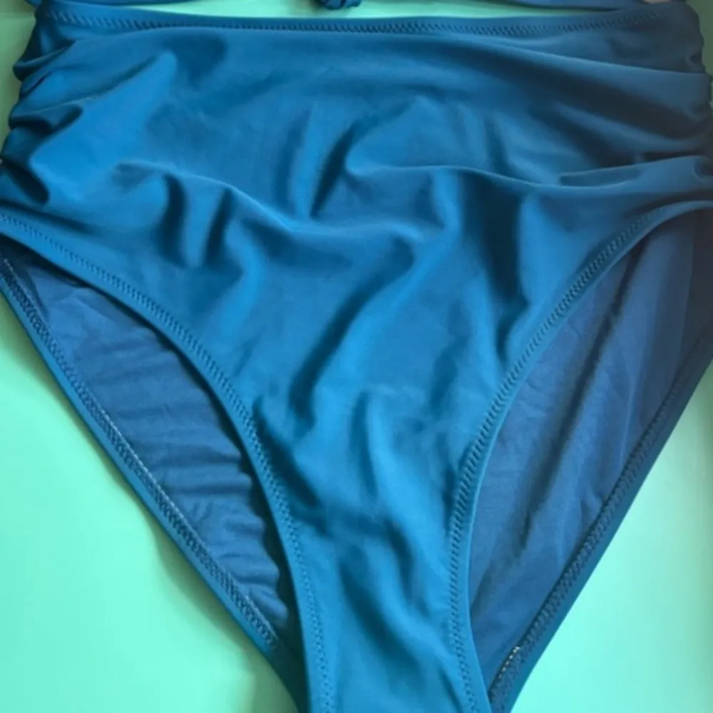 NWT Tempt Me Teal Vintage Swimsuit Retro Halter Ruched High Waist Bikini Set - Image 15