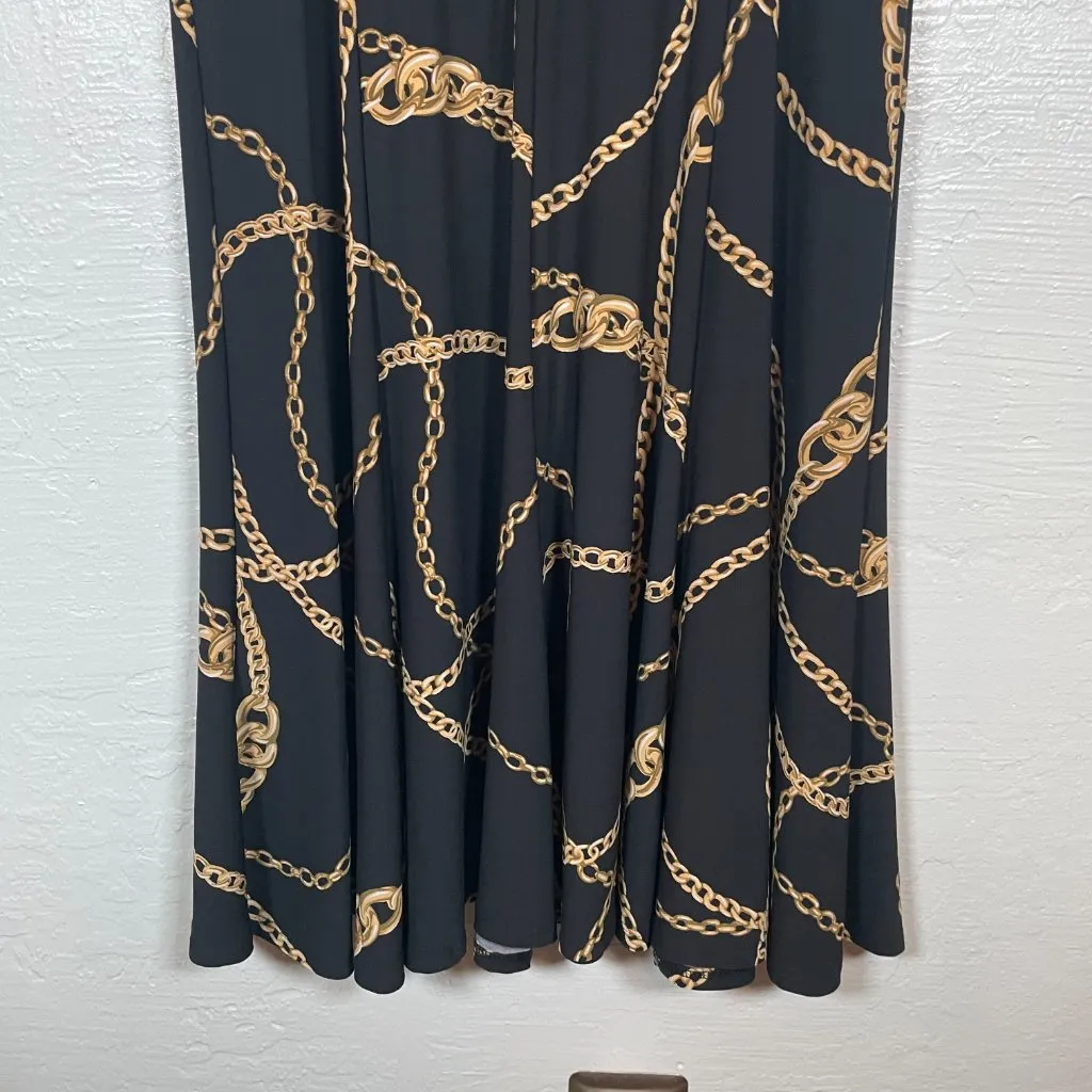 Lauren Ralph Lauren Women 10 Black Chain Print Dress Fit N Flare Sleeveless - Image 6