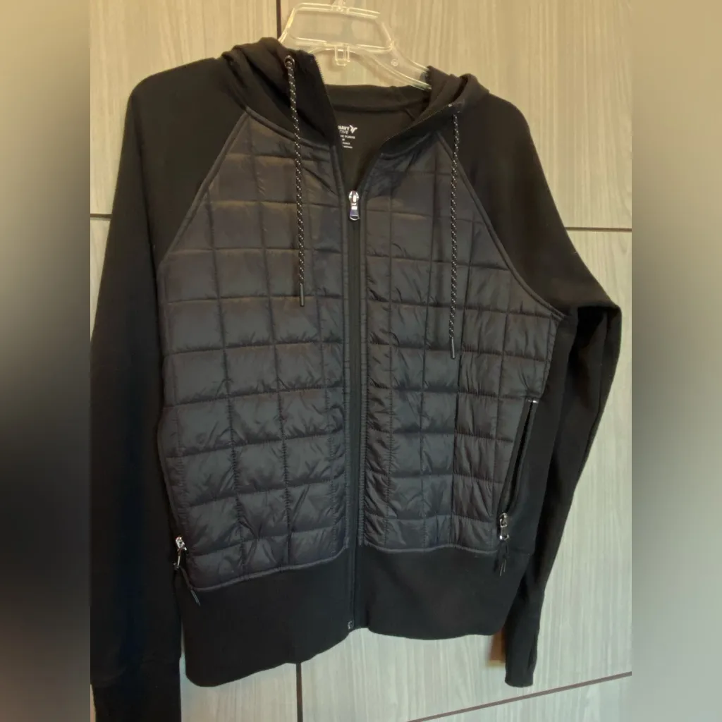Old Navy Zip Hoodie Jacket Cozy Athleisure Quilted Hooded Coat Black Medium - Image 7