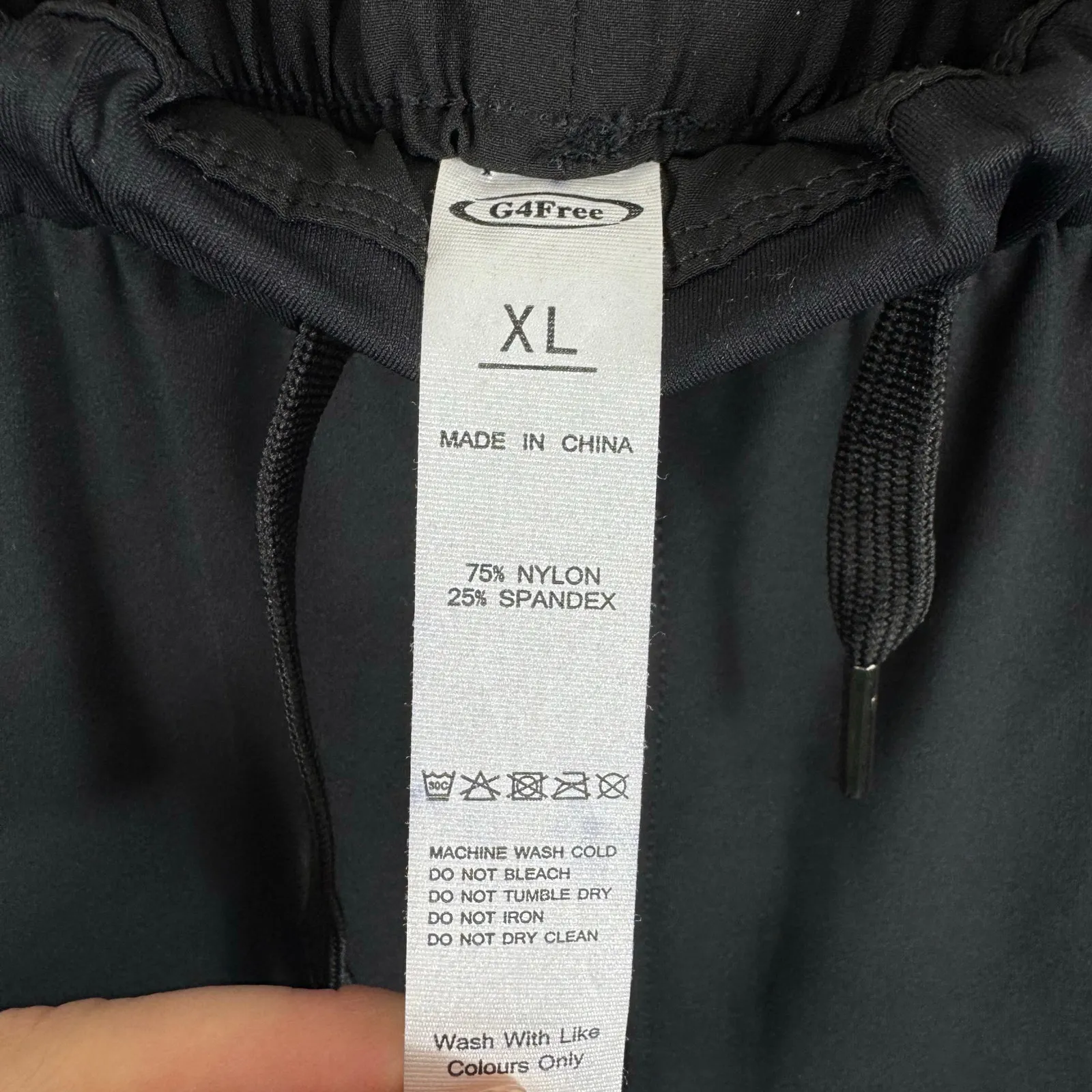 G4Free Black Nylon Elastic Waist Drawstring Stretchy Cropped Casual Pants Sz XL - Image 5