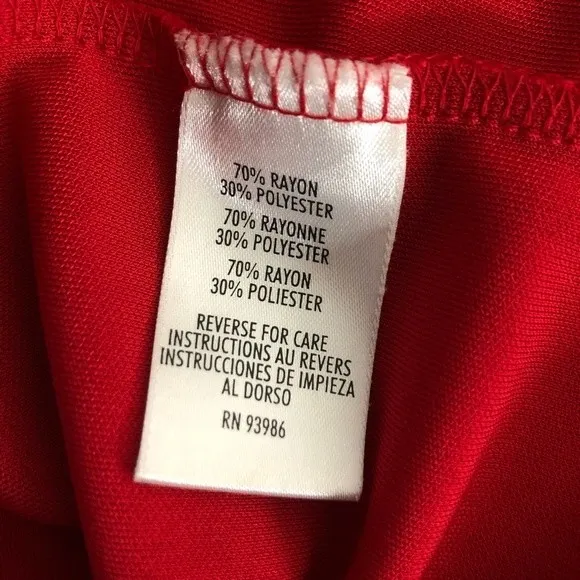 CASUAL CORNER Red Dress Tie Belt Fitted Stretch V Neck Size Medium VINTAGE - Image 6