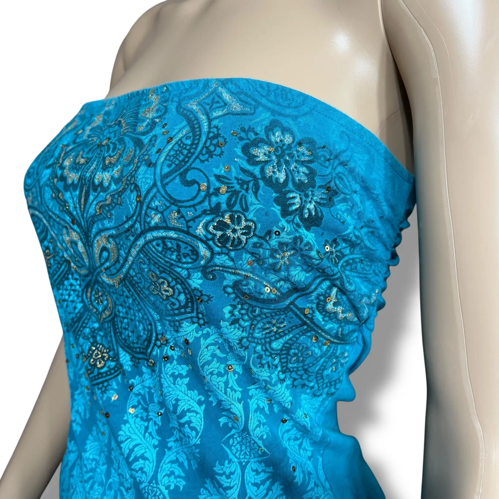 Maurices Womens Strapless Bandeau Tank Top with Shelf Bra Blue Floral Medium - Image 7