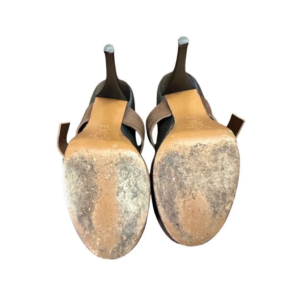 Marni Black/Brown Leather Mary Jane Peep Toe Platform Pumps Size 371/2 Black - Image 6