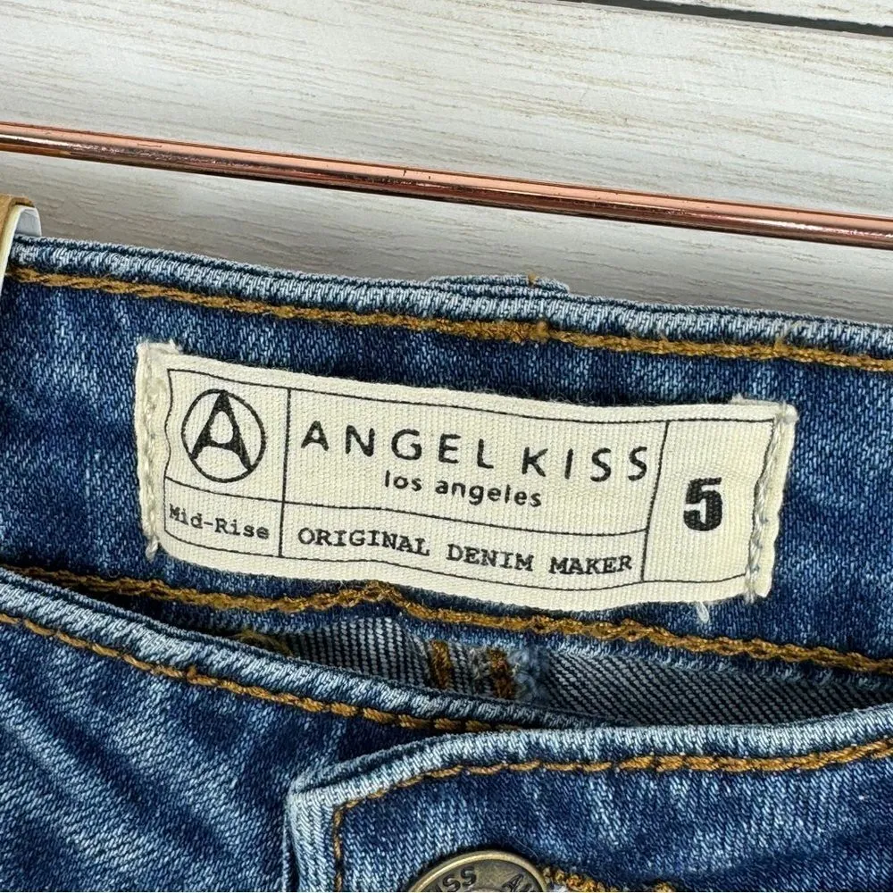 Angel Kiss Pearl Detail Destructed Rolled Cuff Skinny Jeans Blue Juniors 5 - Image 9