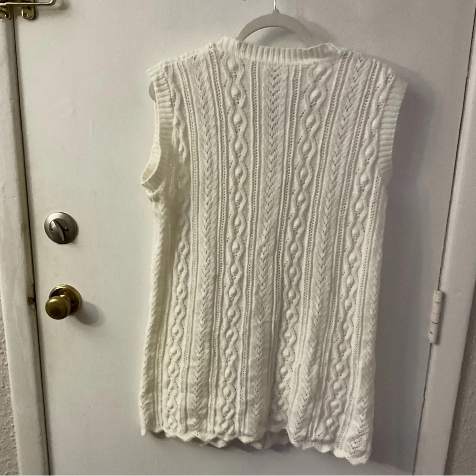 Cream Button Up Cable Knit Sweater Vest Costal Grandma Fisherman No Size Tag - Image 4