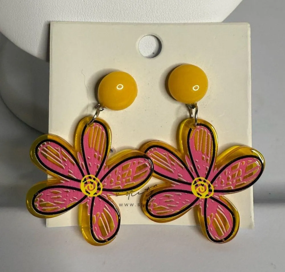 Little Things Pink and Yellow Flower Earrings - Image 5