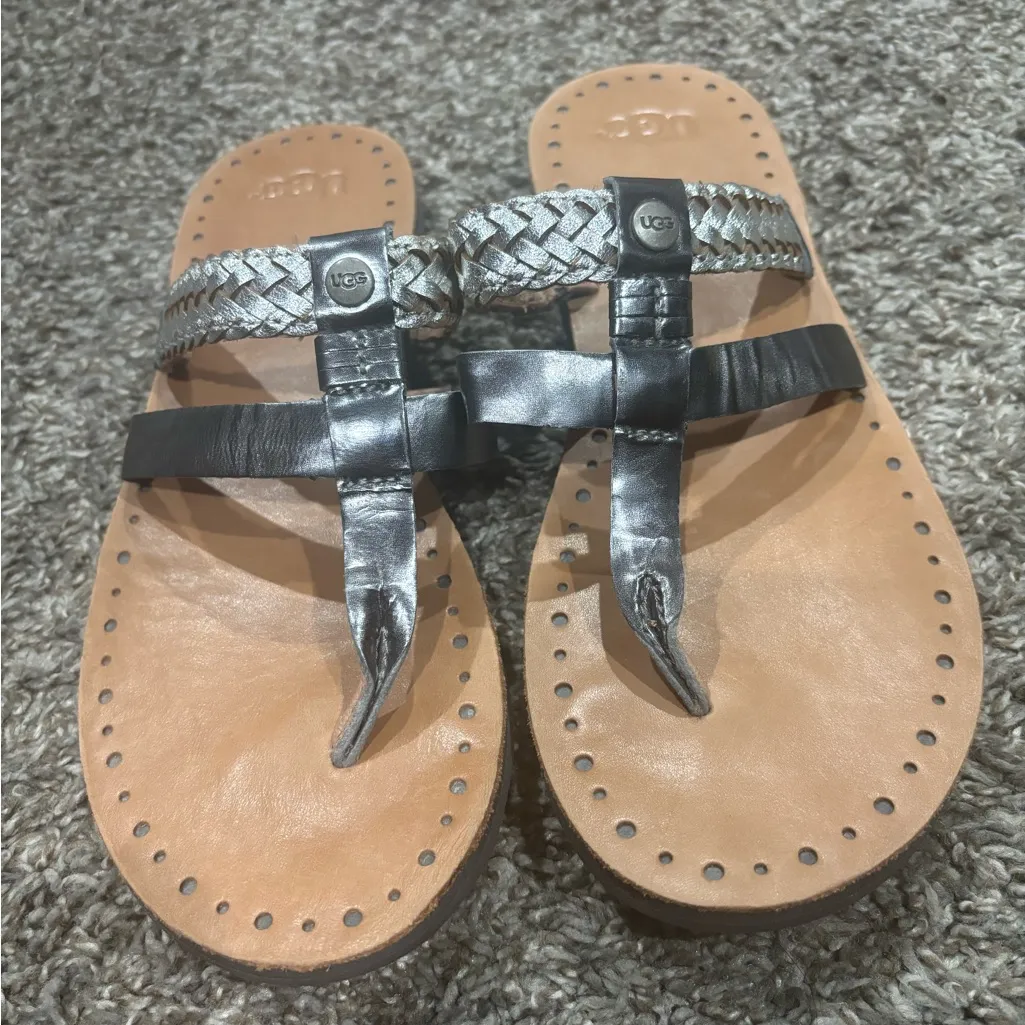UGG Tan and Black/Silver Braided Sandals - Image 2