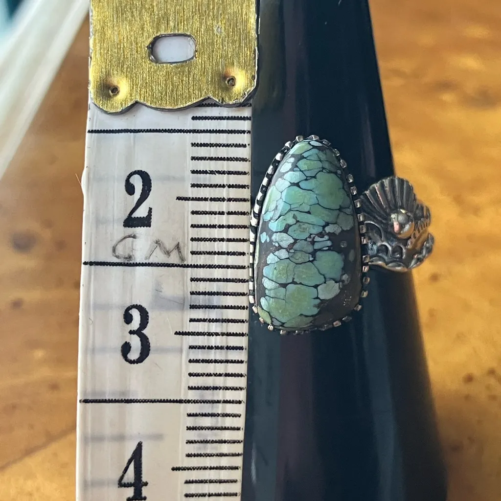 Matrix Turquoise Sterling Silver Ring Size 7 Green - Image 7