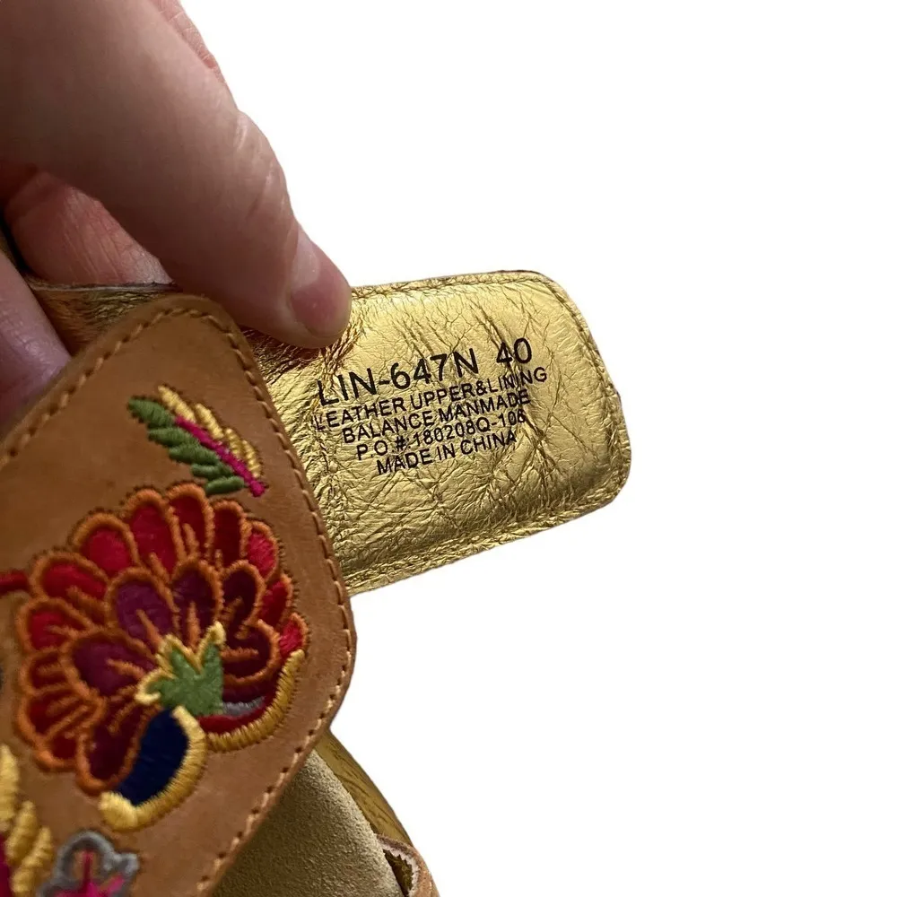 New Alegria LIN-647N Embroidered Leather Wedge Slip Pink Floral Slide Sandal-40 - Image 6