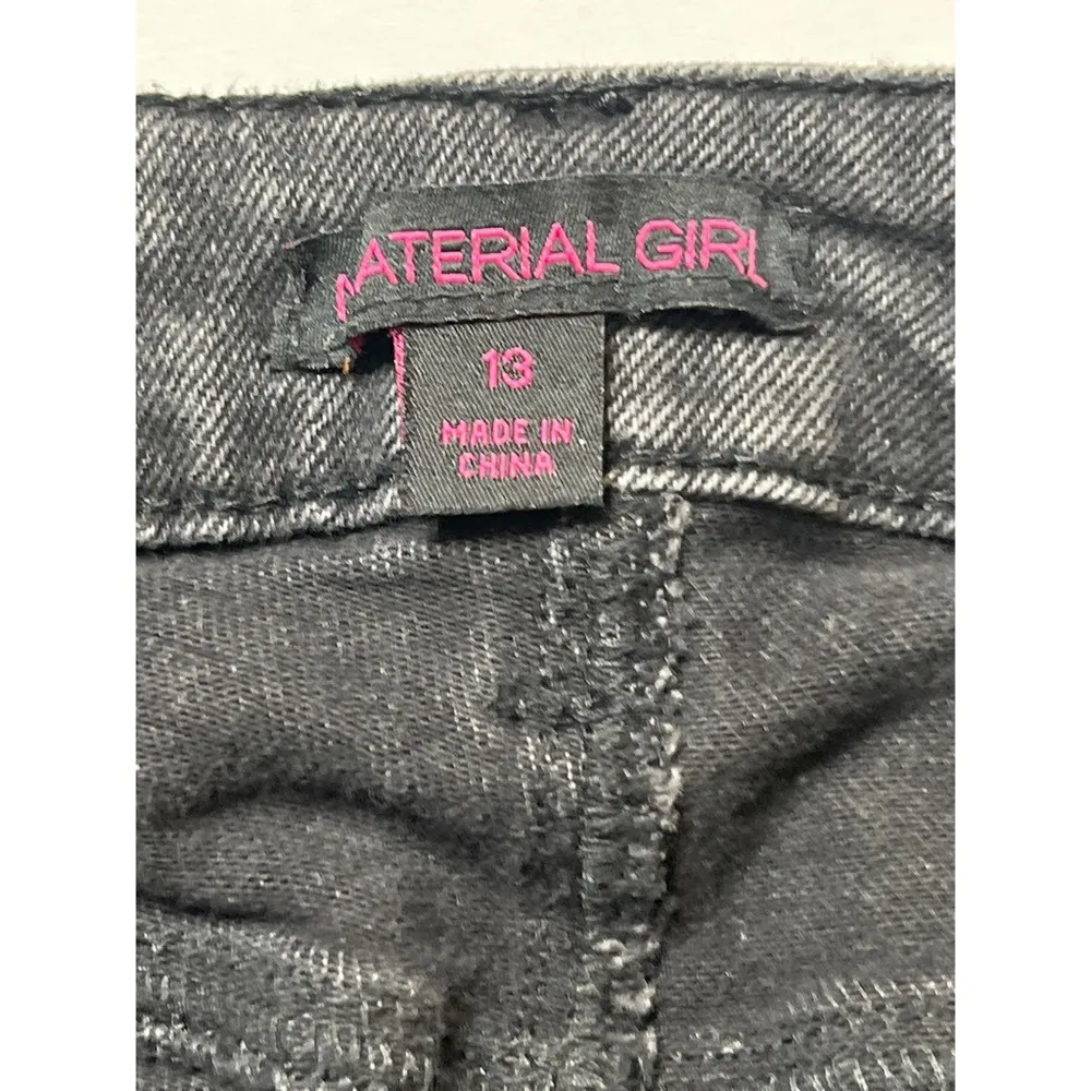 Material Girl Denim Black Distressed Bermuda Shorts Sz 13 Juniors - Image 9