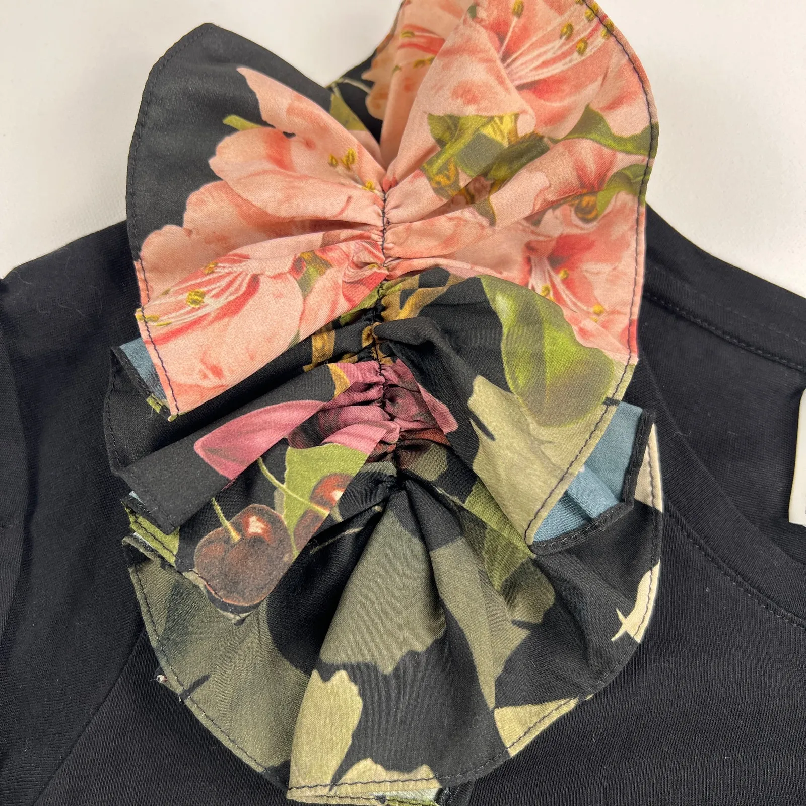 Eugenia Fernandez Floral Ruffle Shoulder Black Statement T - Image 7