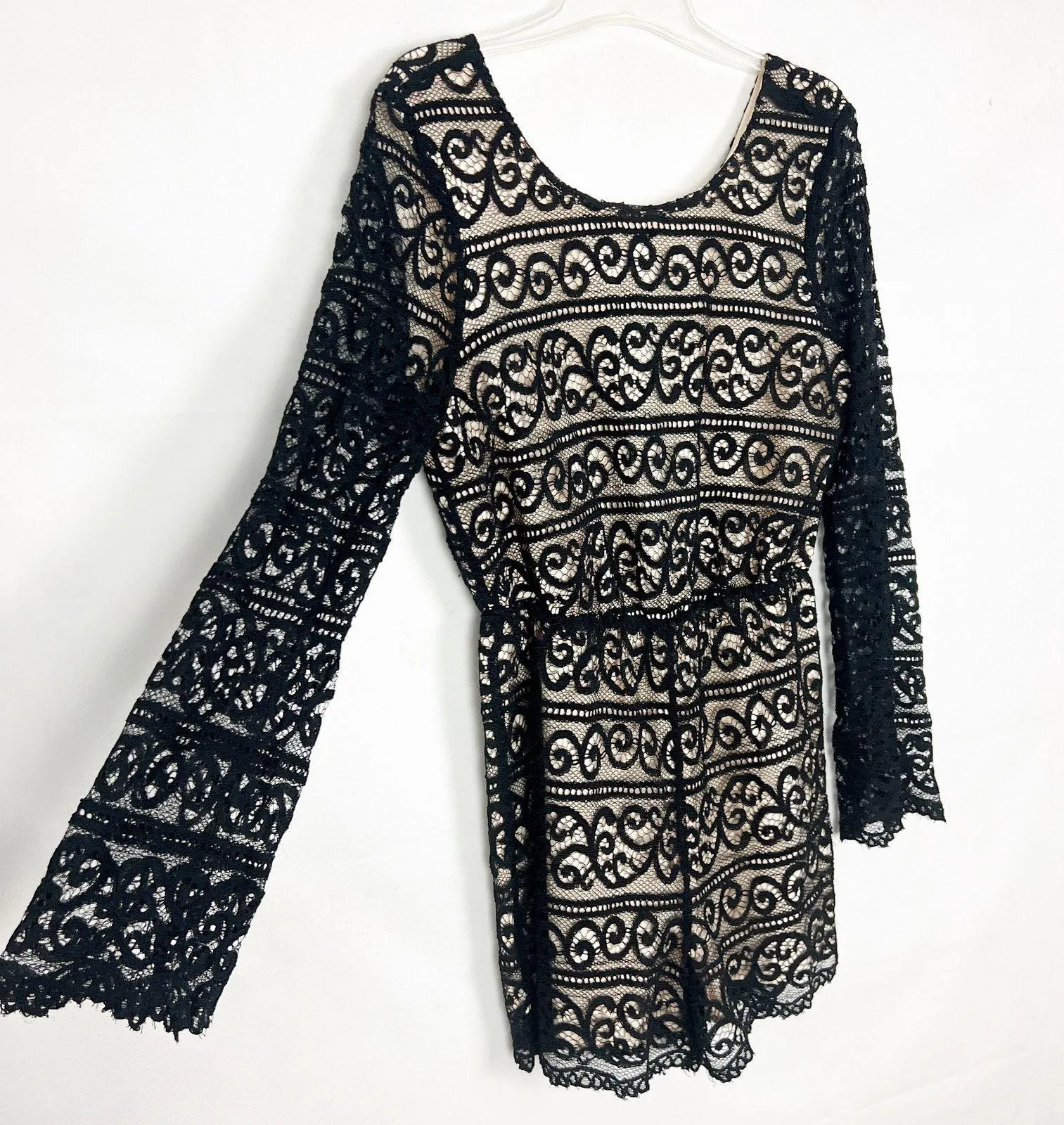 Storee Black Long Sleeve Lace Romper Size Large - Image 5