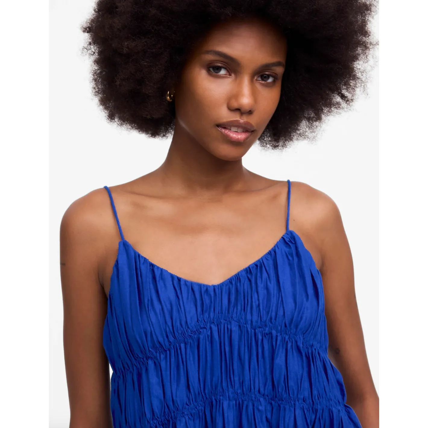 Madewell Textured V Neck Midi Dress A Line Linen Cotton Bright Sapphire XL NWT - Image 5