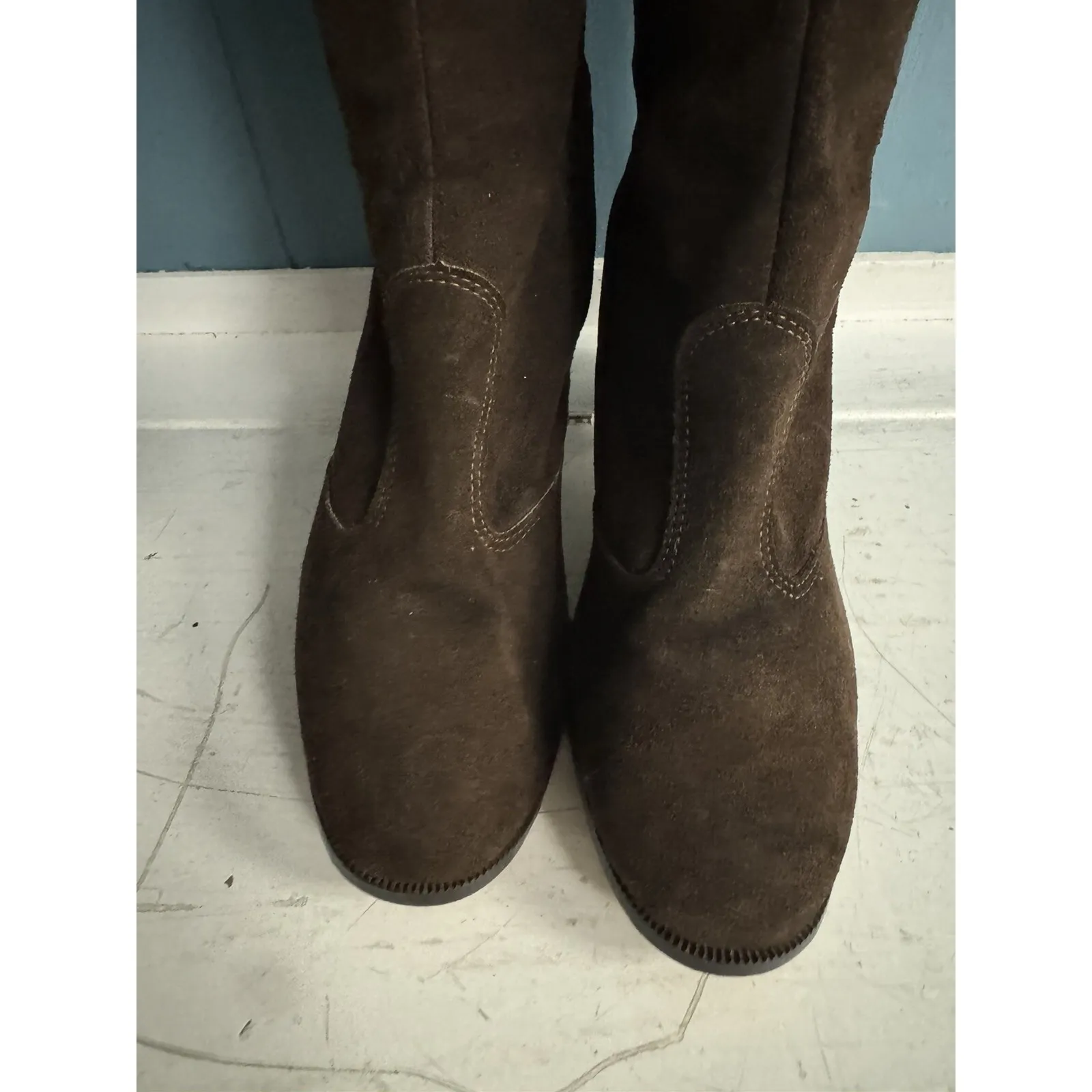 Vintage Brown Suede Sherpa Lined Chunky Heel Tall Boots Womens Size 6.5 - Image 7