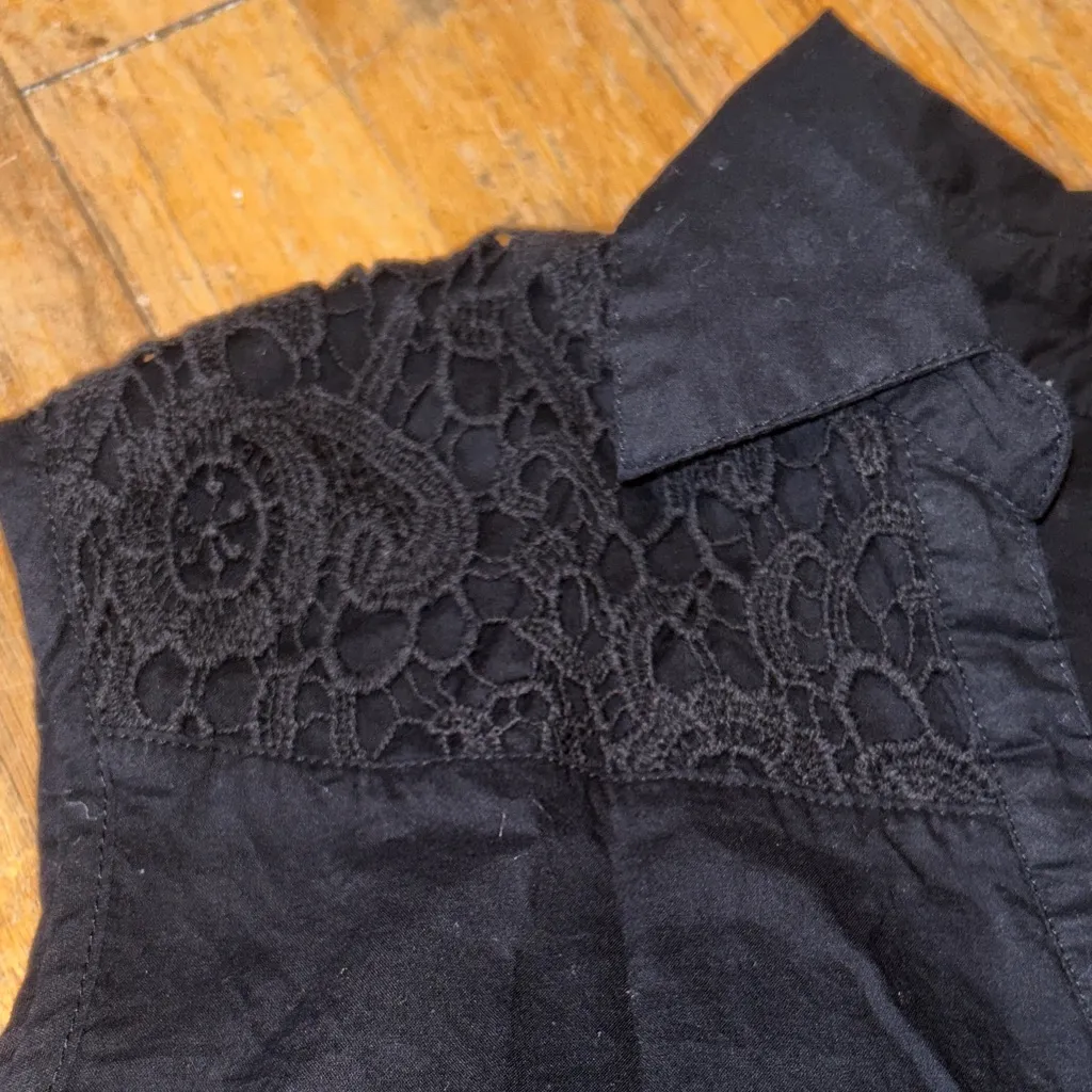 Kim Rogers Black Button Down Lace Top 100% cotton size petite L‎ - Image 2