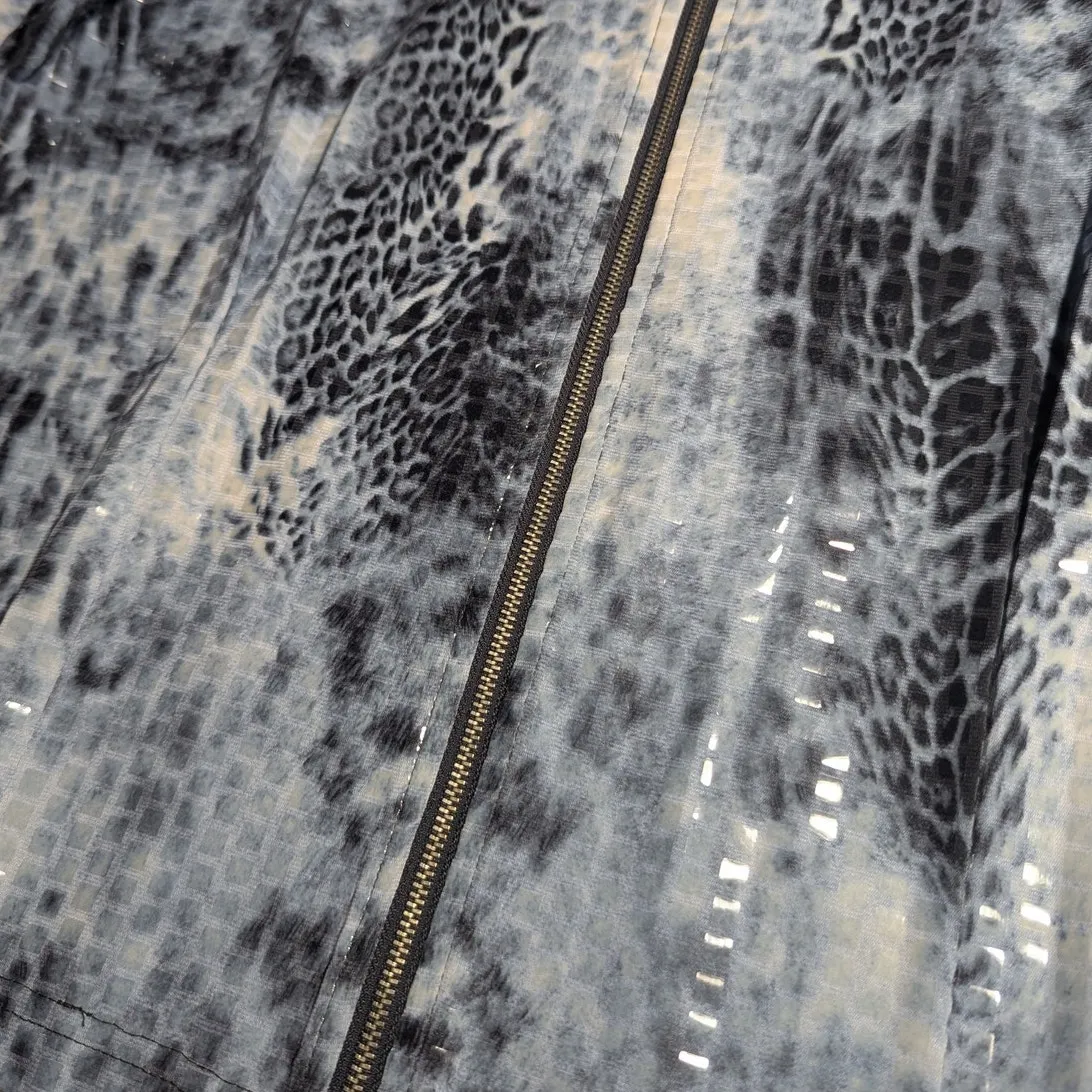 Vtg Y2K ELCC Blue Black Leopard Print Clear Sequin Mock Neck Zip Up Jacket M Size M - Image 3