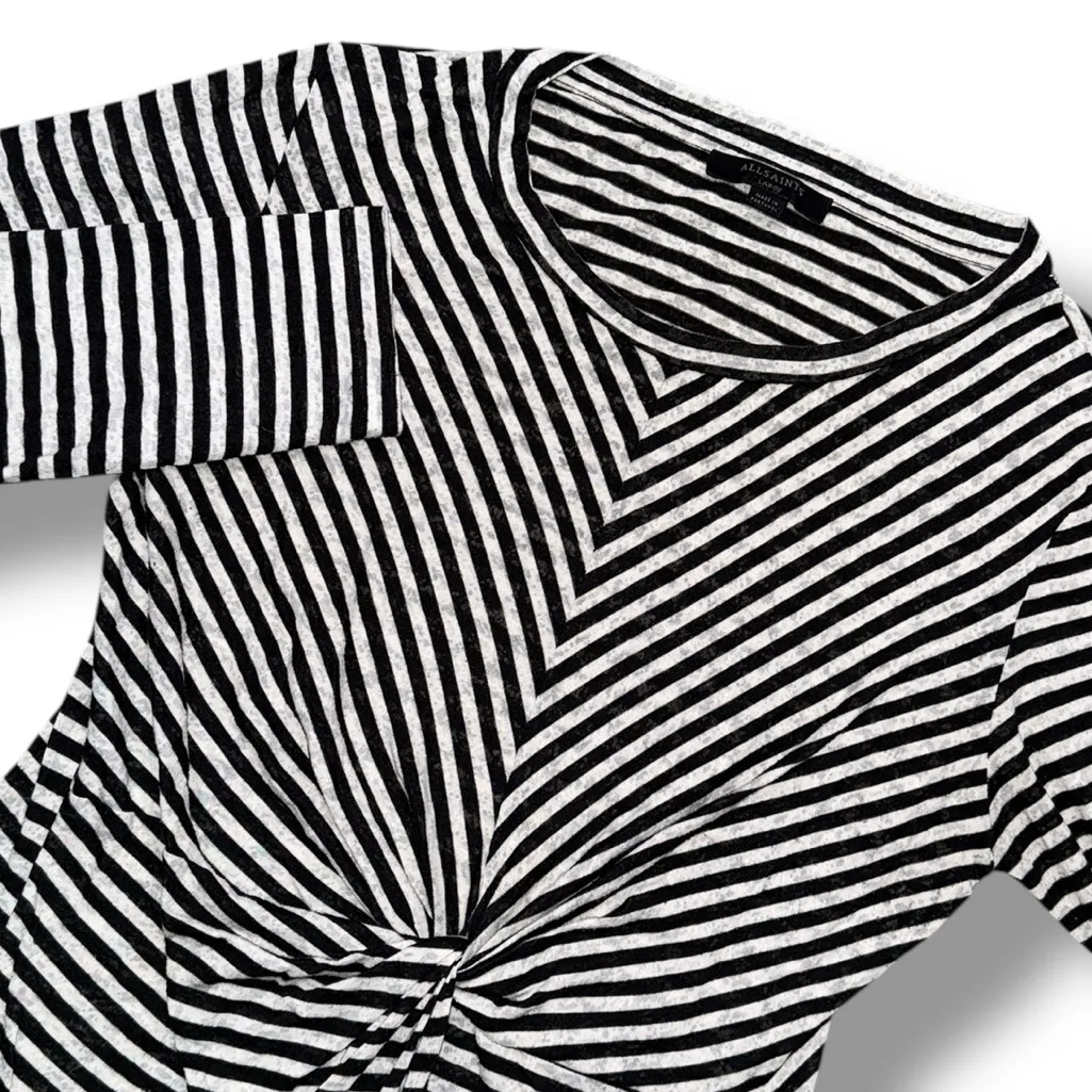 AllSaints Jess Twist Knot‎ Front Striped Burnout Long Sleeve Crew Neck Tee, L - Image 4