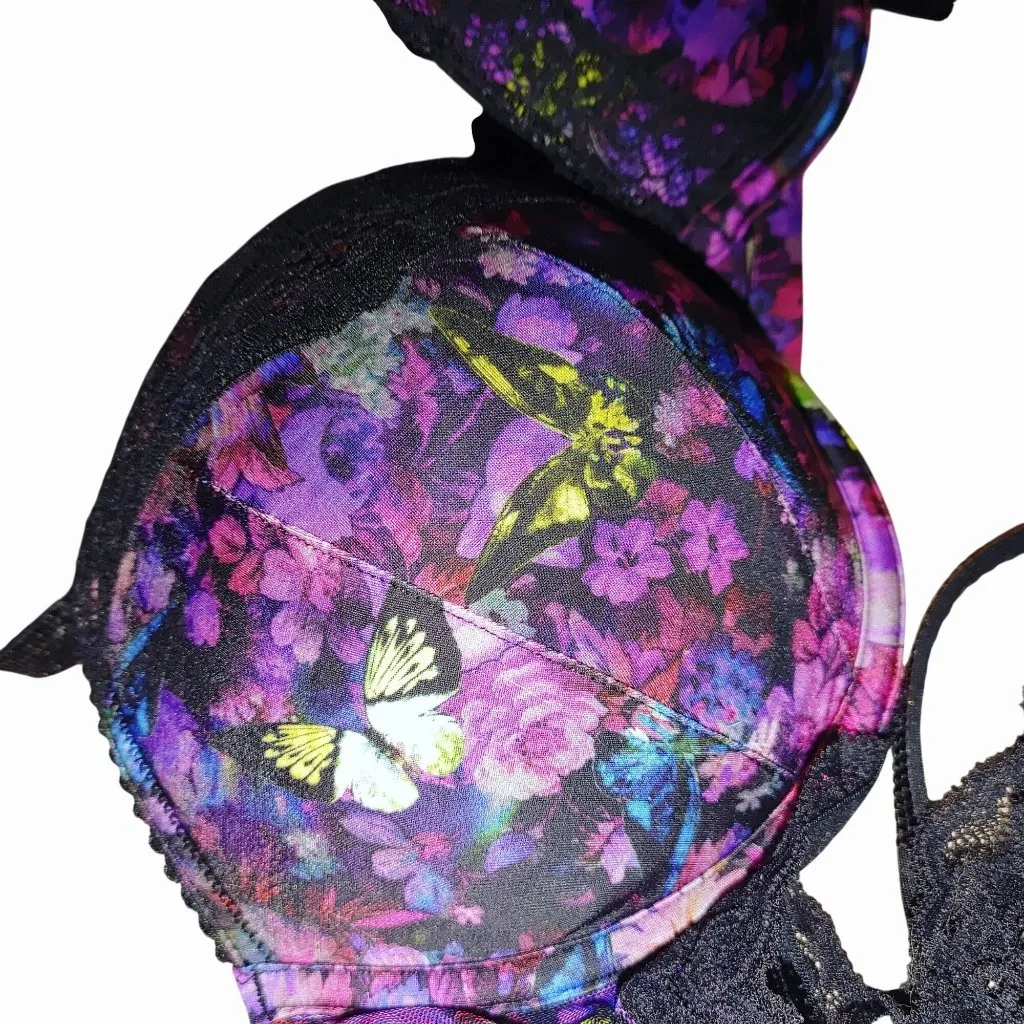 Victorias Secret Panty Bra 38B Push Up Butterfly Moody Floral Lace Brazilian - Image 11