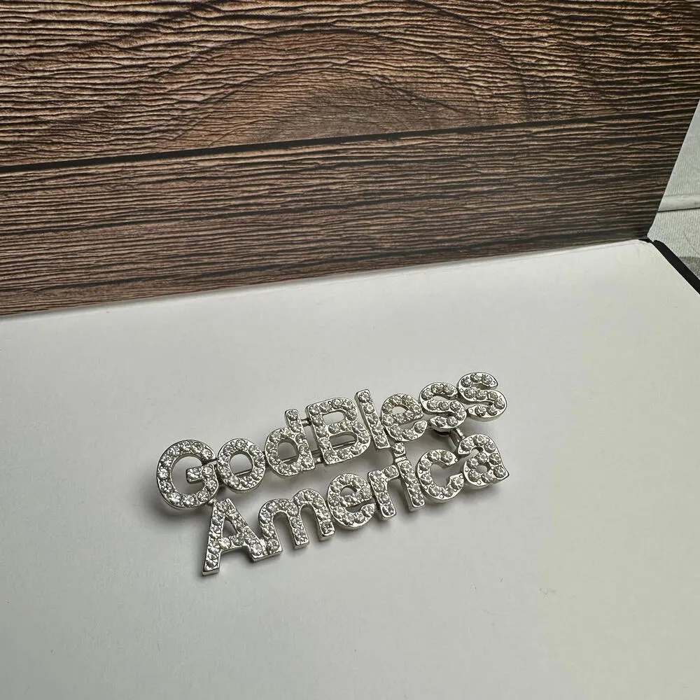 God Bless America Rhinestone Brooch Pin Silver Tone Clear For American Patriot - Image 5
