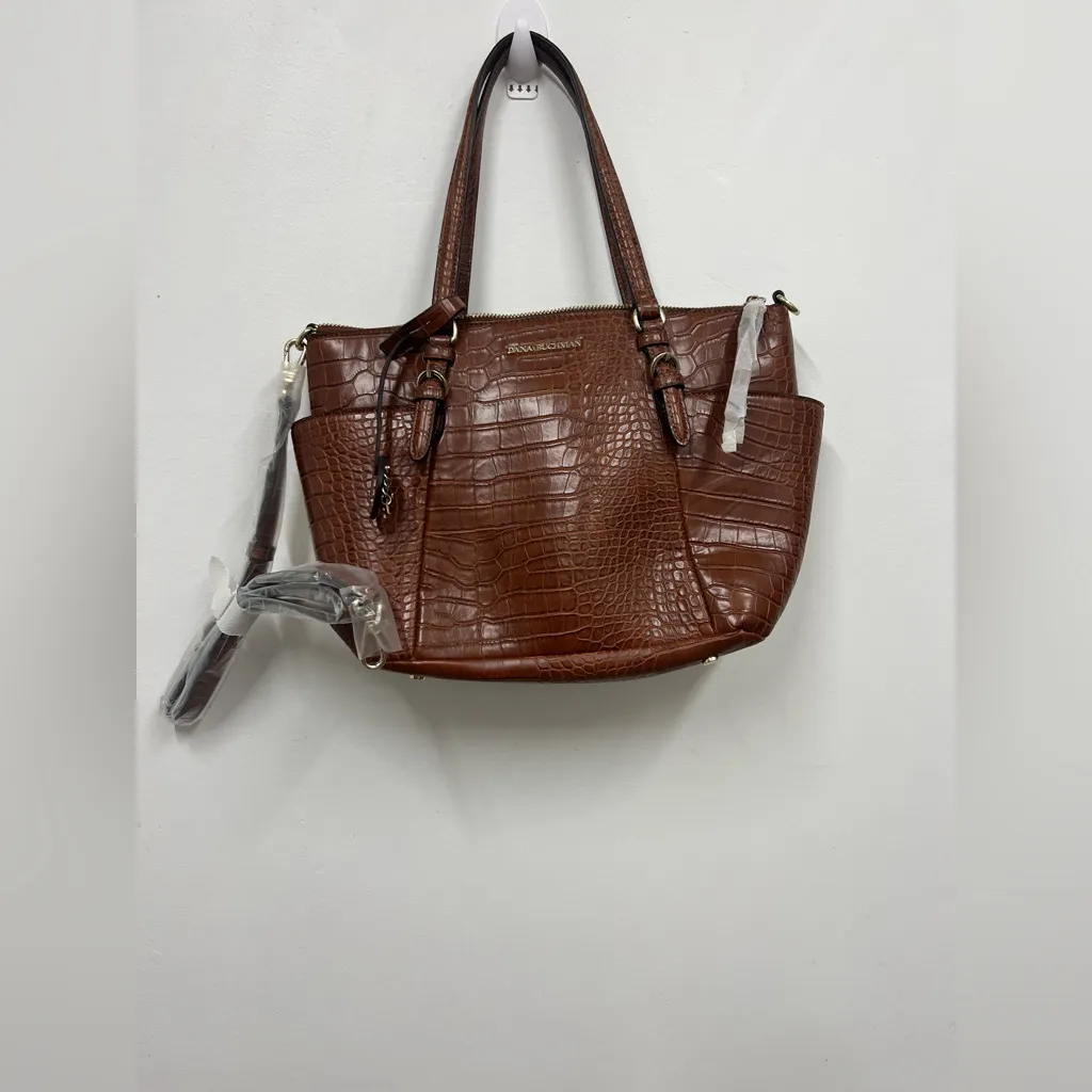 Dana Buchman Brown Croc-Embossed Shoulder Bag - Image 7