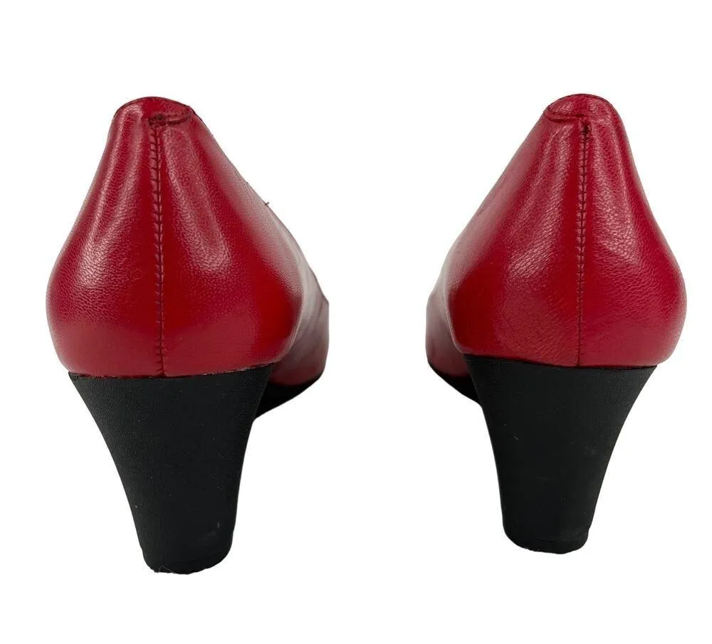 Ralph Lauren Wedges Paula Cherry Red 7.5B Leather Open Toe - Image 5