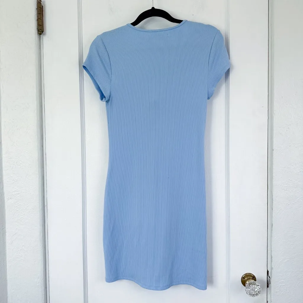 Abercrombie | Cut Out Tie Front Ribbed Mini V Neck Sundress Dress in Blue Small‎ - Image 4