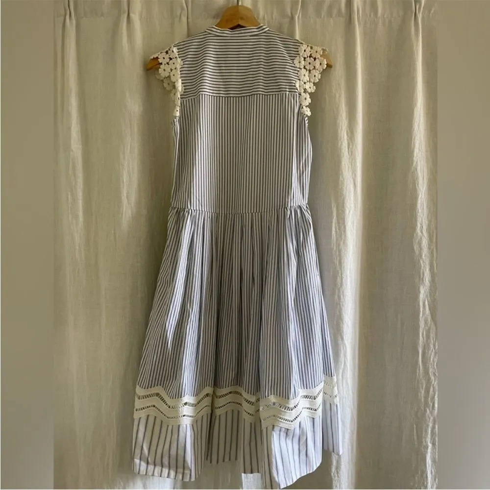 Sea New York blue & white stripe cotton midi dress with lace detail. Size 0. - Image 8