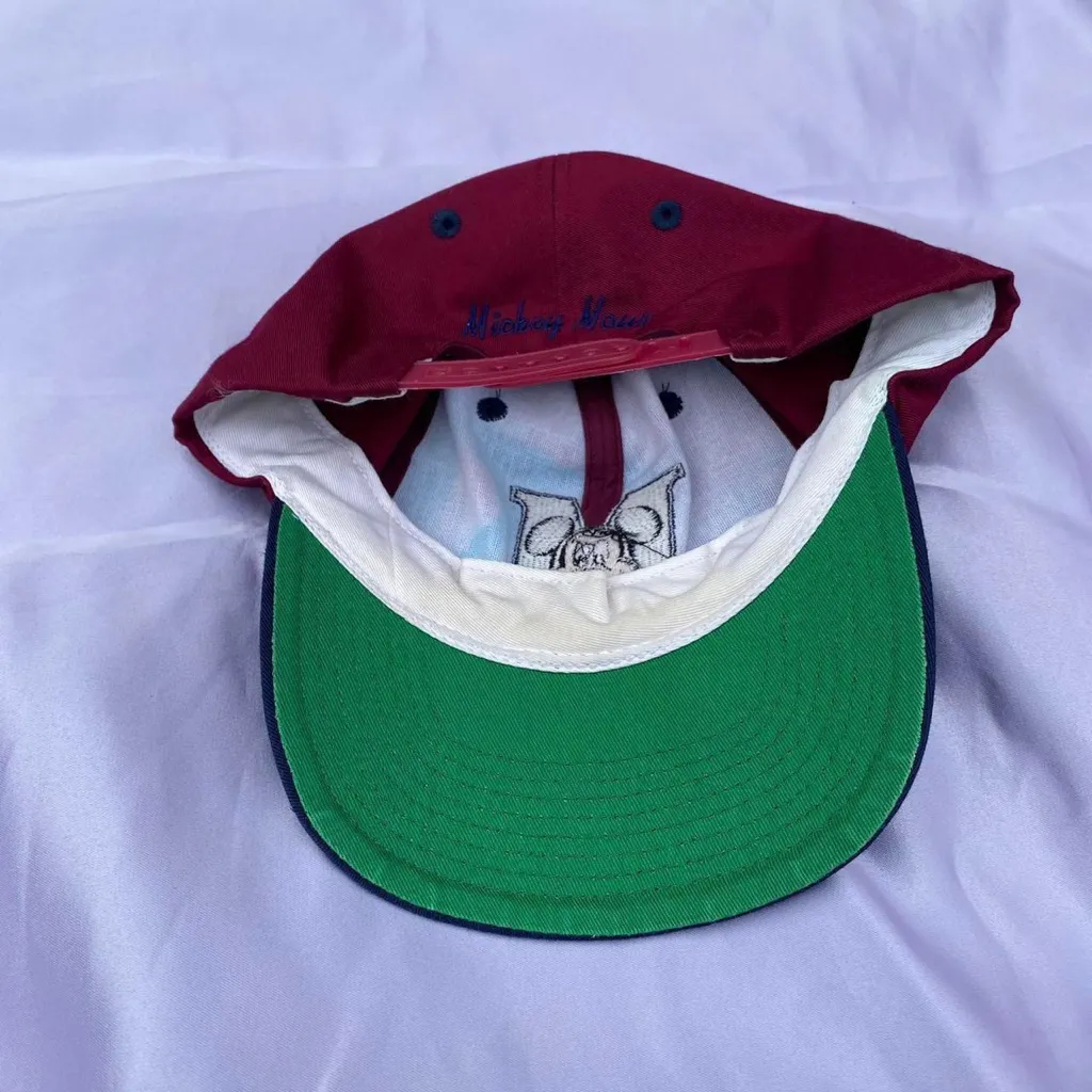Vintage 90s Disney Mickey Mouse Hat Snapback Blue burgundy M Baseball Cap - Image 4