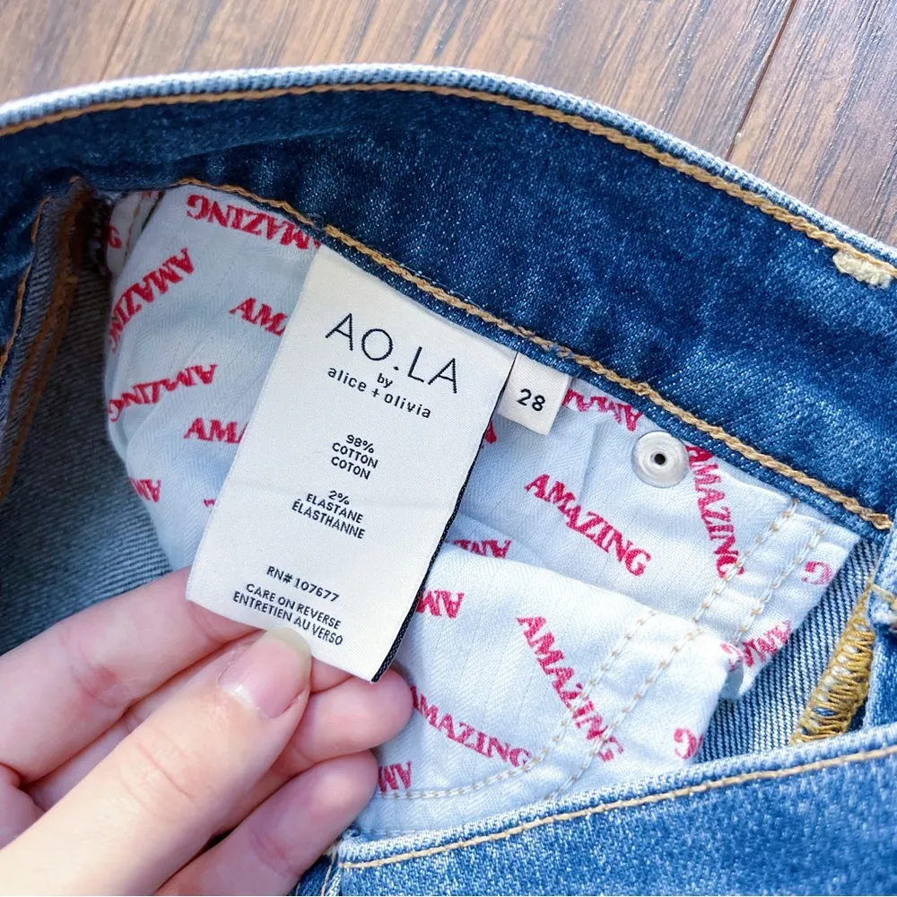 AO.LA • Alice + Olivia Amazing High Rise Slim Girlfriend Jean studded cropped - Image 5