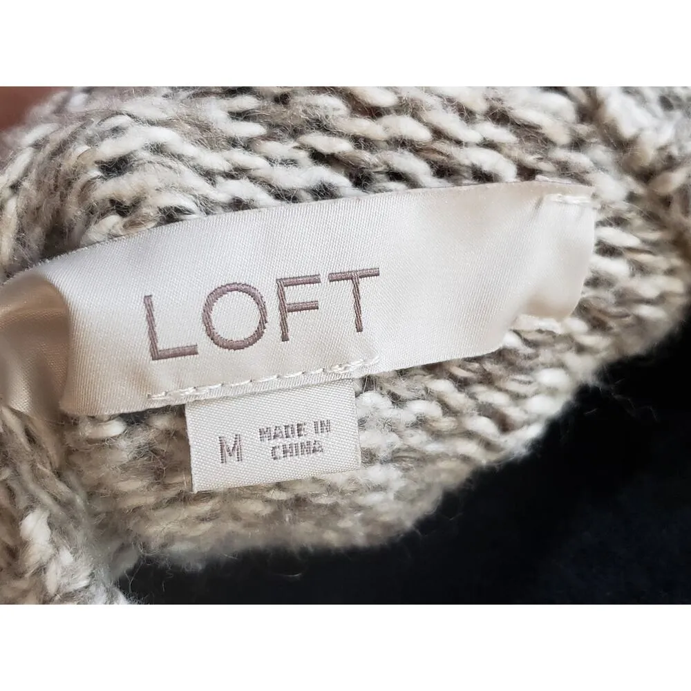 LOFT Christmas Sweater Women's Medium Gray Cotton Tussle Long Sleeve High Neck - Image 2