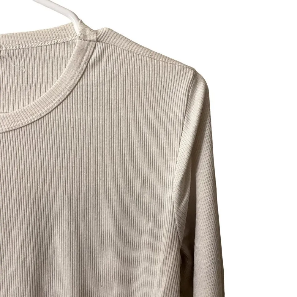 Sky and Sparrow white knit ribbed sweater ruched cinched sides drawstring top - Image 2