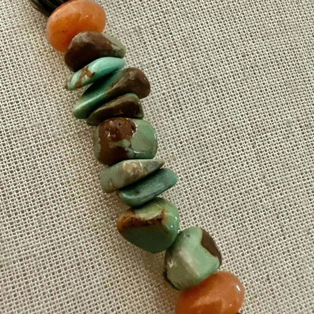 Stabilized Turquoise & Carnelian Beaded Necklace with Industrial Cross & Dragonf - Image 7