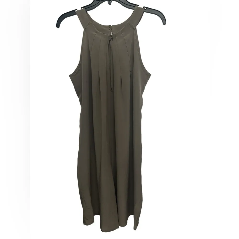 Adele Fado Silk Romper Size 42 Pleated Top Keyhole Halter Neck Made In Italy Brown - Image 2