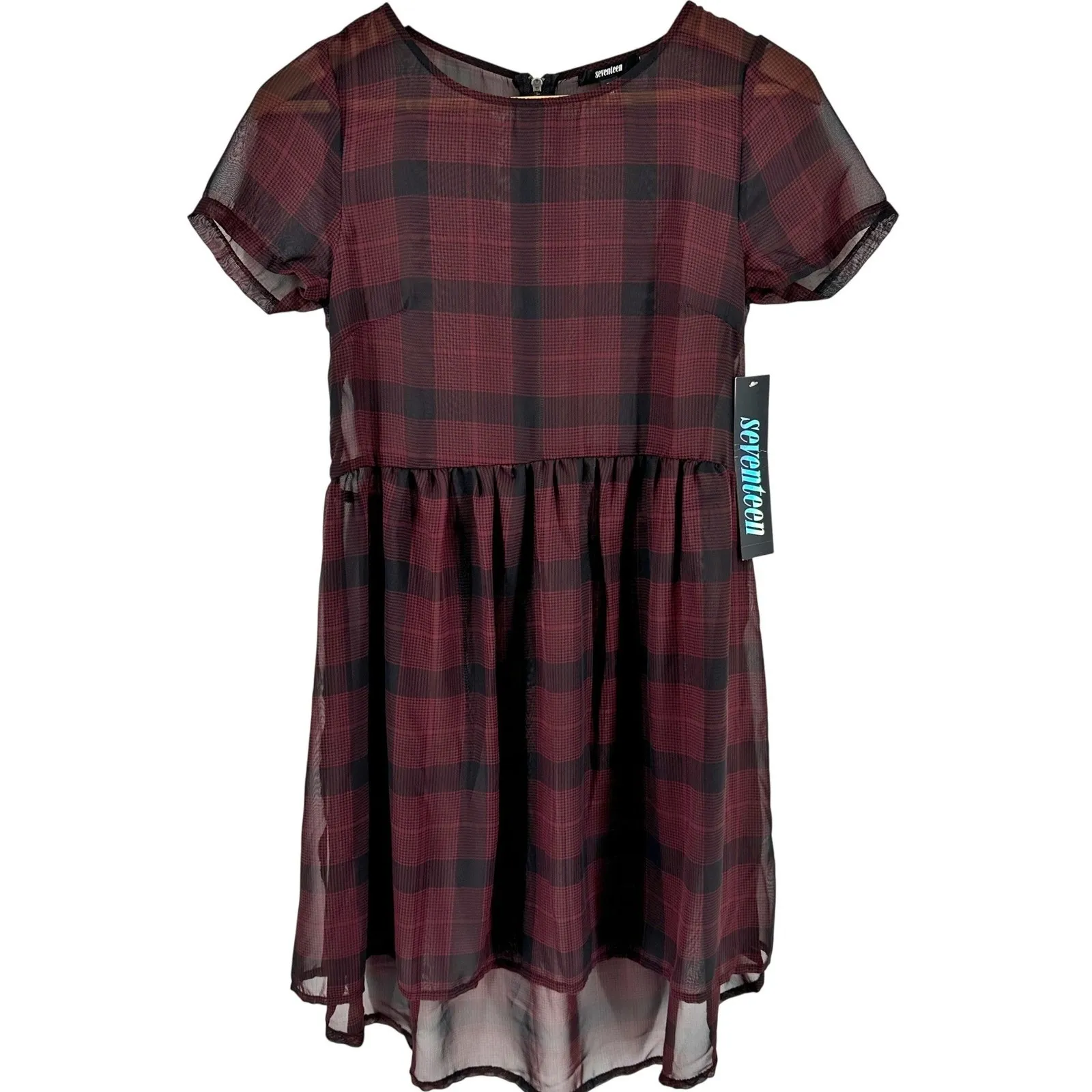 Seventeen Junior Sheer Plaid Dress Indie Sleaze Dark Academia Mallcore Y2K NWT Red Size undefined - Image 3
