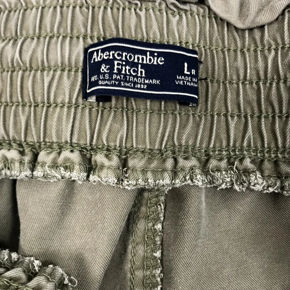 ABERCROMBIE & FITCH Paperbag Tencel Cargo Pant Jogger Sz L Burn Olive Grunge Y2K - Image 7