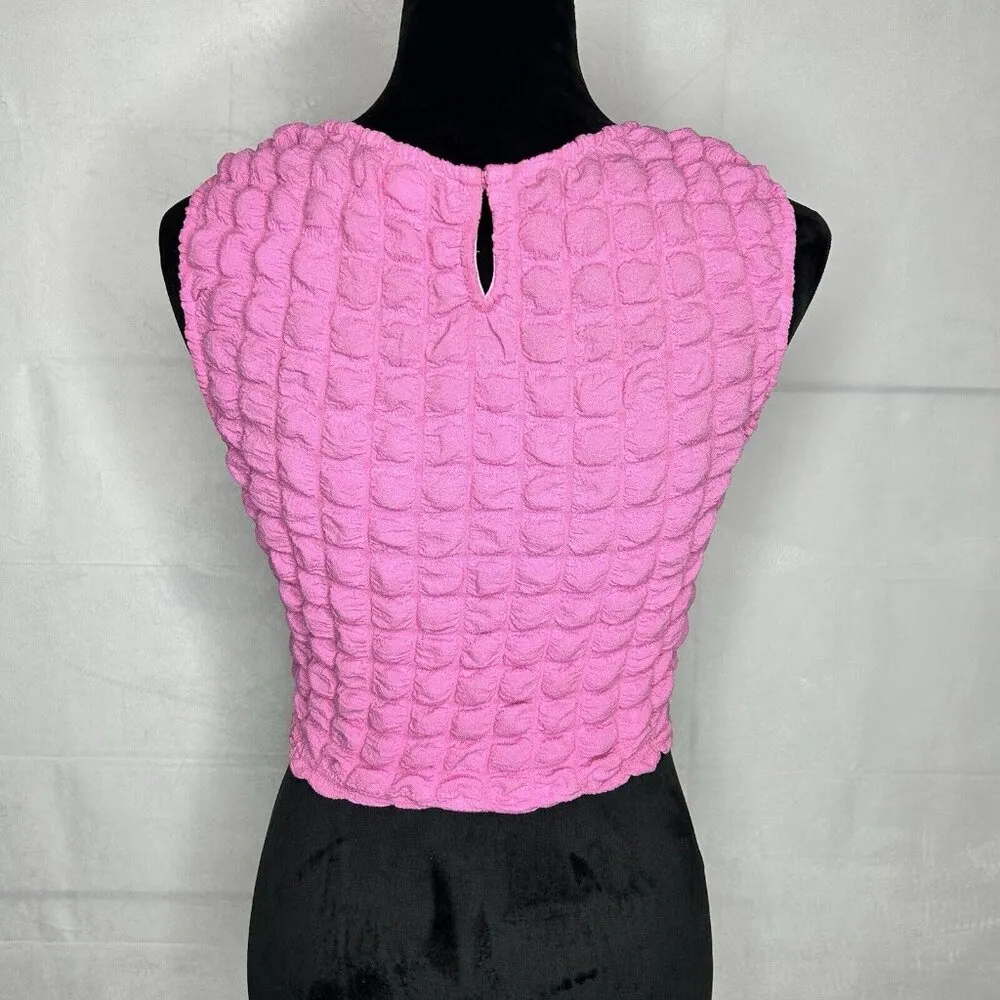 Le Lis Collection Sleeveless Crop Top Size XS Pink Bubble Fabric - Image 7