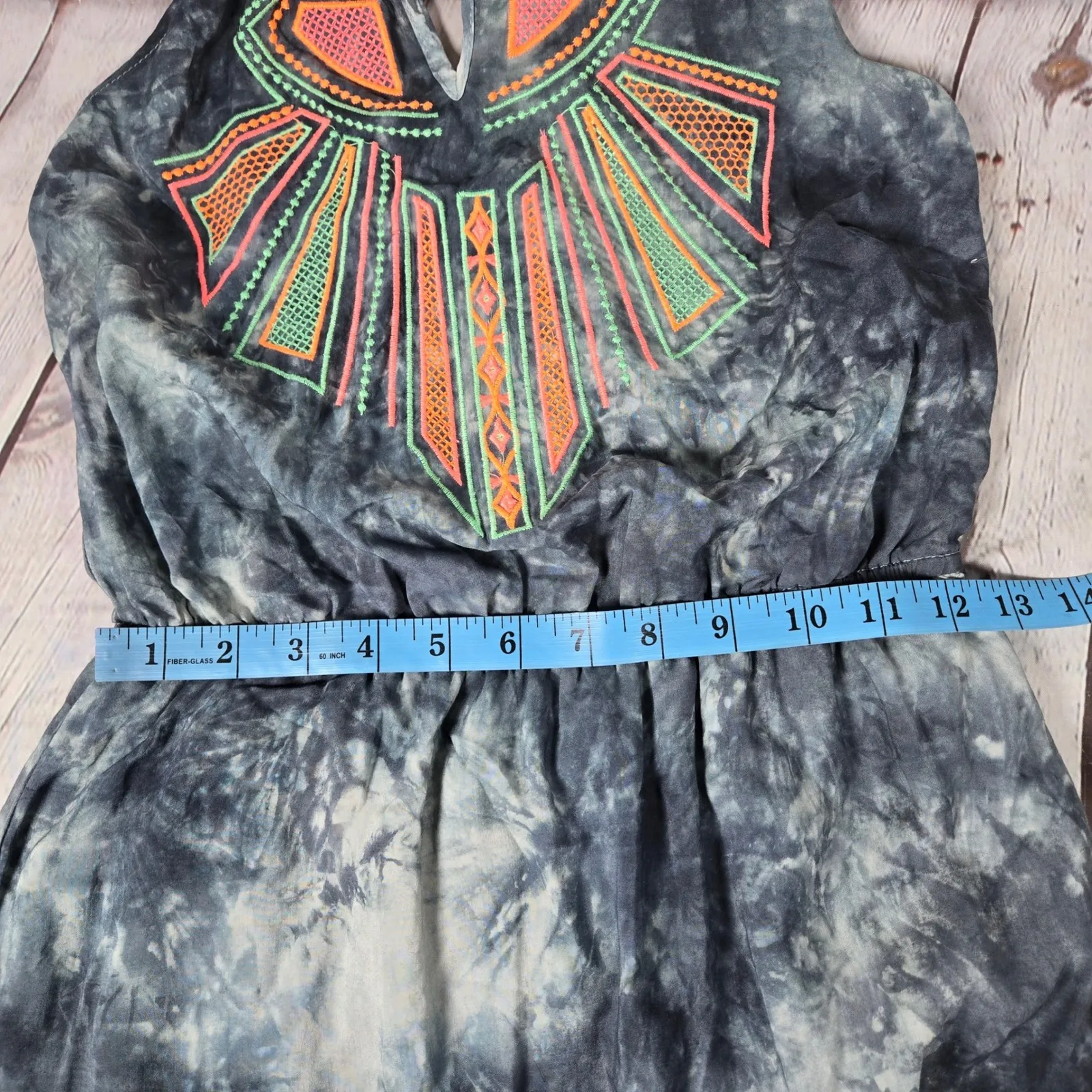 Flying‎ Tomato Maxi Halter Dress Tie Dye Boho Tribal Neon Embroidered Tassel Sm - Image 8