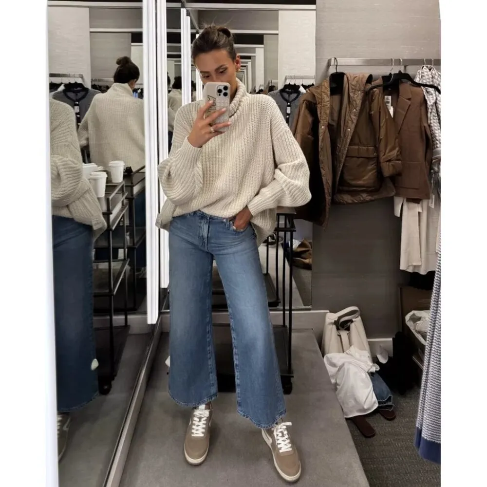 FREE PEOPLE Swim Too Deep Turtleneck Sweater in Tea Size Small - Image 4